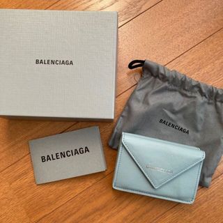 バレンシアガ(Balenciaga)のBALENCIAGA PAPIER 三つ折りミニ財布　水色(折り財布)