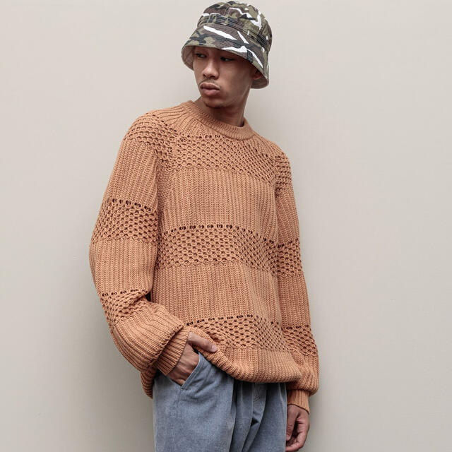 トップスBAL LOOSE MESH STRIPE RIB SWEATER XL