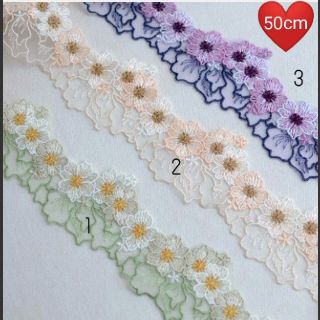 kabra'sshop様専用グリーン花刺繍レース50ｃｍ単位カット(各種パーツ)