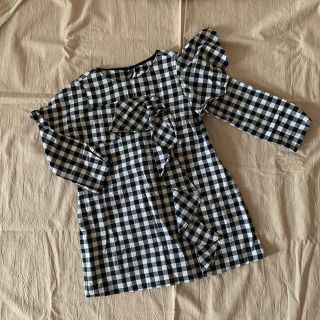 ザラキッズ(ZARA KIDS)の⋈ zara girls 116cm ネイビー チェック フリル ワンピース ⋈(ワンピース)