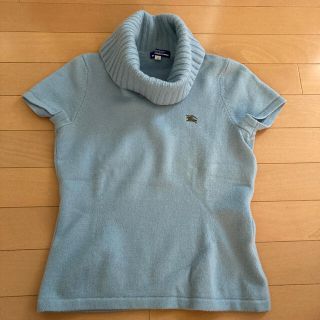 バーバリーブルーレーベル(BURBERRY BLUE LABEL)の値下げ　Burberry  半袖ニット　タートルネック　水色　38(ニット/セーター)