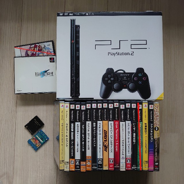 PlayStation2 - PS2 薄型 本体 ソフト17本 メモリーカード セット SCPH