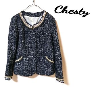 チェスティ(Chesty)のチェスティ♥美品 ビジュー ツイード ジャケット(ノーカラージャケット)