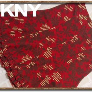 ダナキャランニューヨーク(DKNY)のダナキャランニューヨーク　花柄シフォンスカート　赤×茶(ひざ丈スカート)