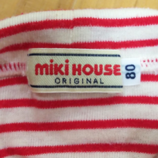 mikihouse(ミキハウス)のミキハウス 80㎝ 女の子 男の子 長袖 ボーダー 赤白  Tシャツ キッズ/ベビー/マタニティのベビー服(~85cm)(Ｔシャツ)の商品写真