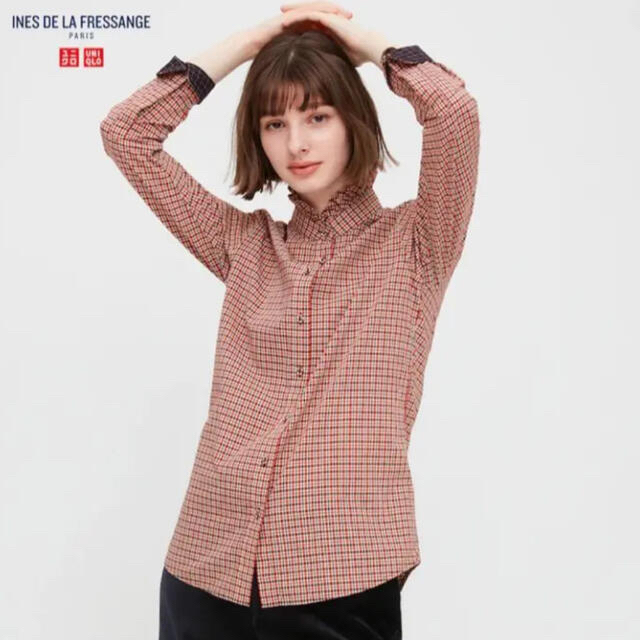 UNIQLO(ユニクロ)の【新品タグ付】紗栄子着用 イネス コットンフリルシャツ Sサイズ レディースのトップス(シャツ/ブラウス(長袖/七分))の商品写真