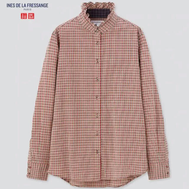 UNIQLO(ユニクロ)の【新品タグ付】紗栄子着用 イネス コットンフリルシャツ Sサイズ レディースのトップス(シャツ/ブラウス(長袖/七分))の商品写真