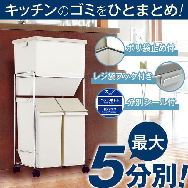 日本製 フタ付き縦型ゴミ箱/ダストボックス 【2段 5分別】ベージュ大容量60L インテリア/住まい/日用品のインテリア小物(ごみ箱)の商品写真