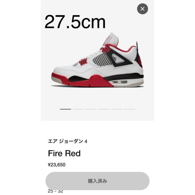 メンズNIKE AIR JORDAN 4 OG FIRE RED 27.5cm