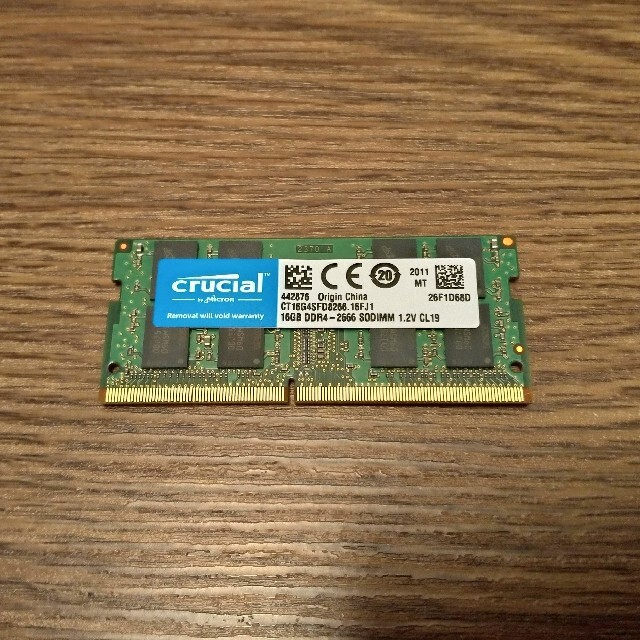 16GB DDR4-2666 Crucial製 ノートPC用メモリ