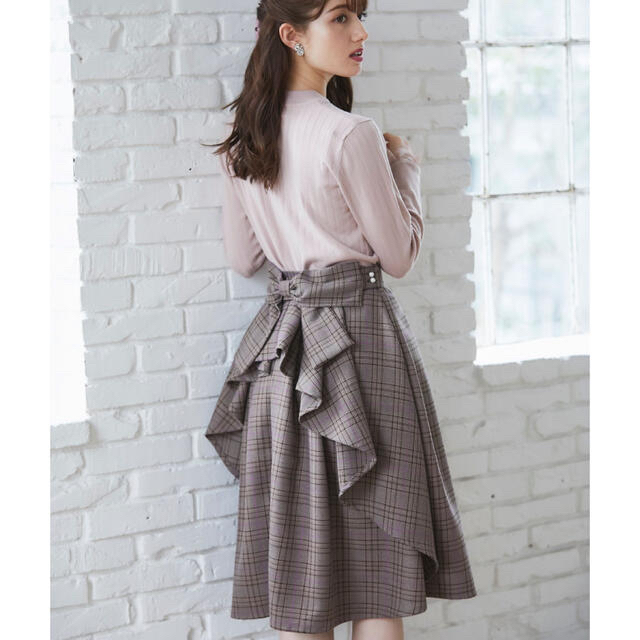 tocco(トッコ)のtocco closet 取り外し可能なりぼん付パール釦チェック柄フレアスカート レディースのスカート(ひざ丈スカート)の商品写真