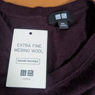 ユニクロ(UNIQLO)のユニクロ エクストラファインメリノ　ワインレッド　オンライン限定の2XL(ニット/セーター)