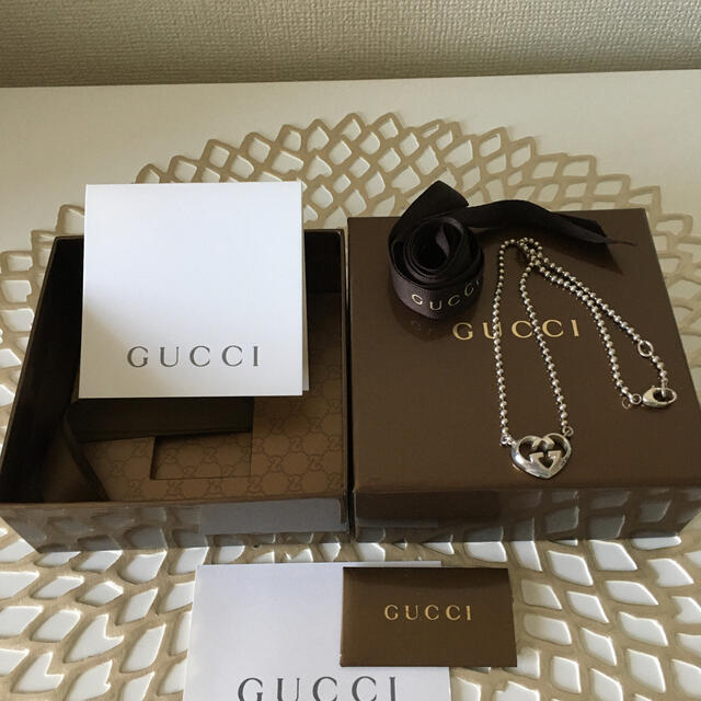 GUCCI ハートネックレスインターロッキングダブルG ボールチェーン シルバー 1