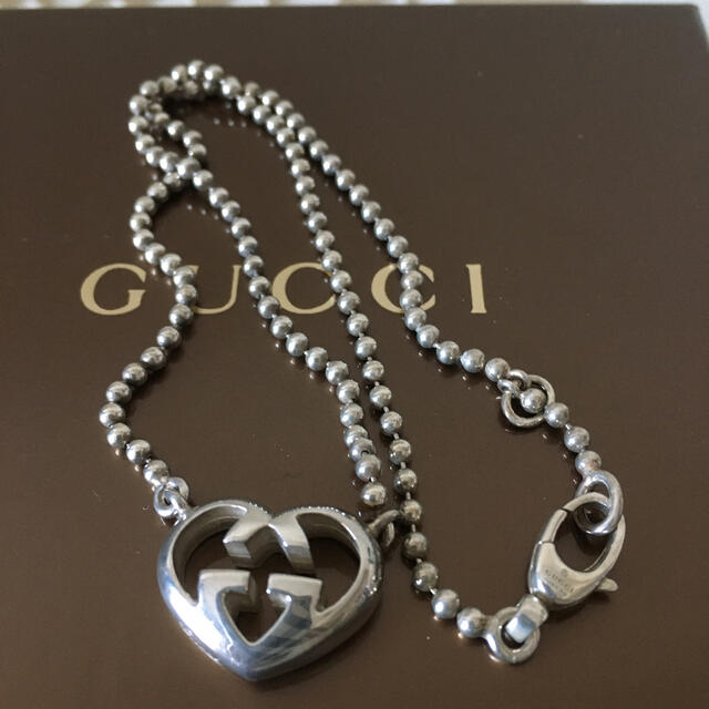 GUCCI ハートネックレスインターロッキングダブルG ボールチェーン シルバー 2