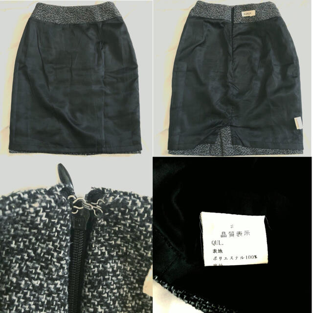 ツイード タイトスカート s 白黒 ミディアム丈 ベーシック レディースのスカート(ひざ丈スカート)の商品写真
