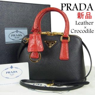 プラダ(PRADA)のプラダ 新品 レザー×リアル クロコダイル ショルダー ミニ ハンド バッグ(ハンドバッグ)