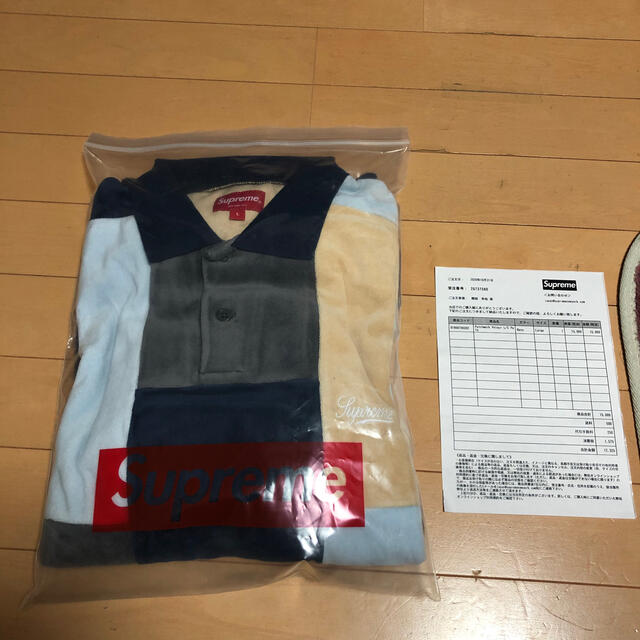 トップスpatchwork velour  L/S polo supreme