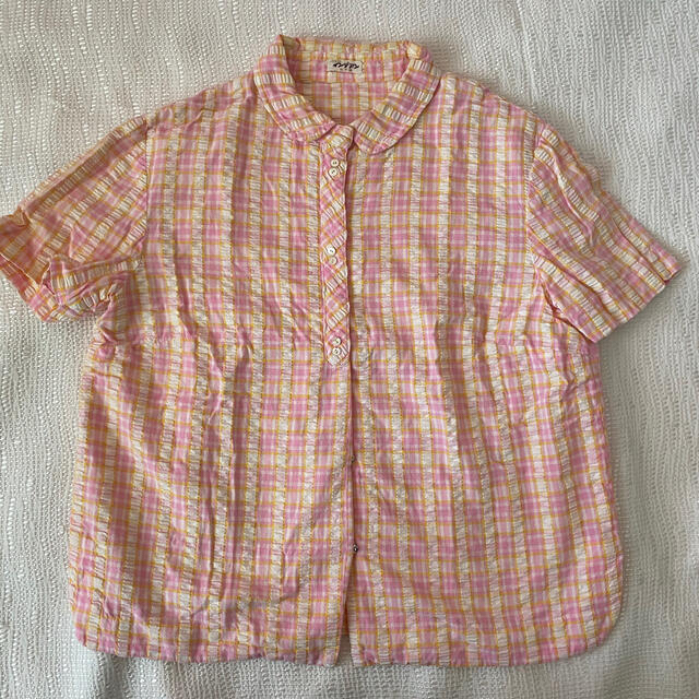 ピンクイエローチェックのコットンブラウス！可愛いです。 キッズ/ベビー/マタニティのキッズ服女の子用(90cm~)(ブラウス)の商品写真