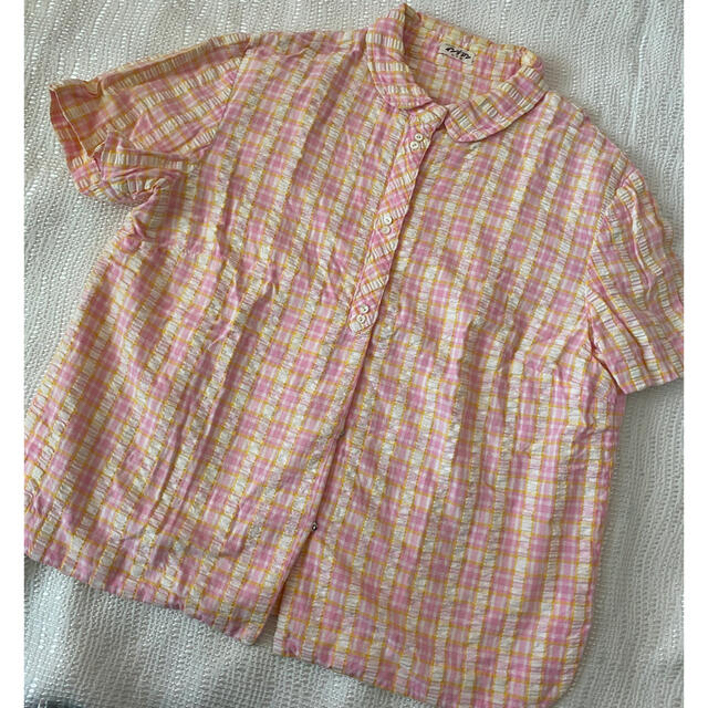 ピンクイエローチェックのコットンブラウス！可愛いです。 キッズ/ベビー/マタニティのキッズ服女の子用(90cm~)(ブラウス)の商品写真