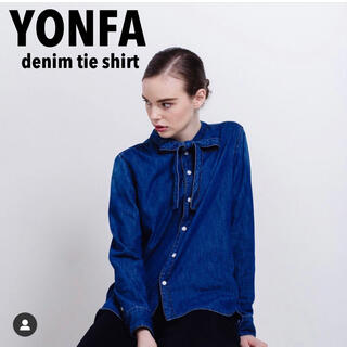 yonfa デニムリボンシャツ