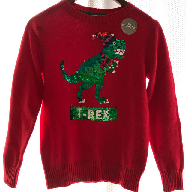 H&M(エイチアンドエム)のクリスマスニット　スパンコールが可愛い赤色セーター キッズ/ベビー/マタニティのキッズ服女の子用(90cm~)(ニット)の商品写真
