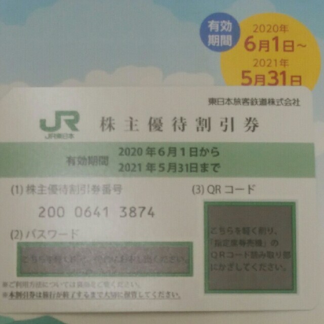 ＪＲ東日本優待券６枚10200円 鉄道乗車券