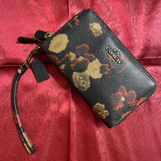 コーチ(COACH)の値下★USED★COACH 花柄レザーウォレット スマホ/モバイルバッテリー収納(財布)