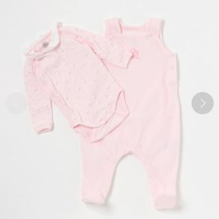 プチバトー(PETIT BATEAU)の☆美品☆プチバトー☆長袖ボディ&ロンパースセット☆ベビー　ベビー服(ロンパース)