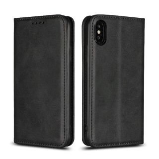 エクスペリア(Xperia)のHermoso シンプルブラック レザー ケース 手帳型 カバー(Androidケース)