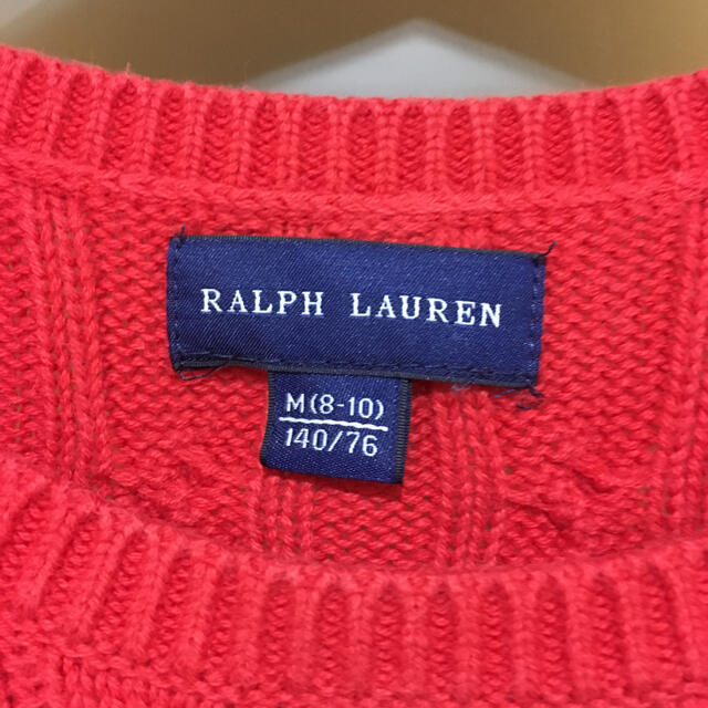 Ralph Lauren(ラルフローレン)のラルフローレン♡140(130)♡ケーブルコットンニットワンピース♡朱色♡定番♡ キッズ/ベビー/マタニティのキッズ服女の子用(90cm~)(ワンピース)の商品写真