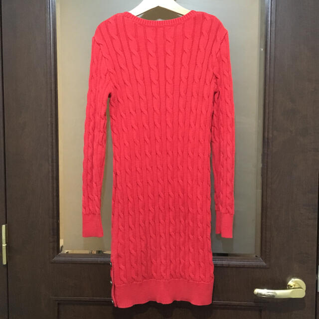 Ralph Lauren(ラルフローレン)のラルフローレン♡140(130)♡ケーブルコットンニットワンピース♡朱色♡定番♡ キッズ/ベビー/マタニティのキッズ服女の子用(90cm~)(ワンピース)の商品写真