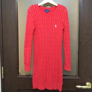 ラルフローレン(Ralph Lauren)のラルフローレン♡140(130)♡ケーブルコットンニットワンピース♡朱色♡定番♡(ワンピース)