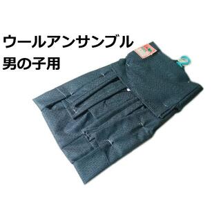 ウールの着物・羽織アンサンブル 濃紺地 120サイズ 7-8才 新品 kk422(和服/着物)
