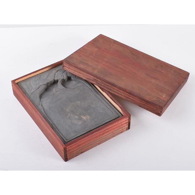 中国　書道具　雲龍彫　端渓硯　唐木箱付　V　R3102のサムネイル