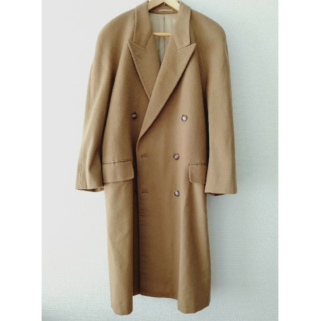 美品 CROMBIE】キャメル ダブルブレストロングチェスターコート カシミヤ-