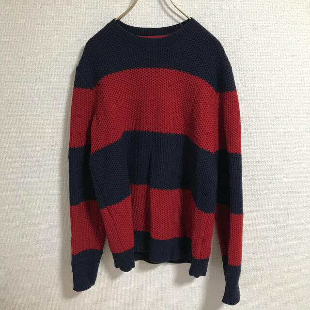 GAP(ギャップ)のGAPボーダーニット古着　カラー赤黒ボーダー　サイズL メンズのトップス(ニット/セーター)の商品写真