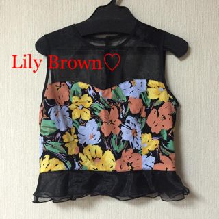 リリーブラウン(Lily Brown)の大花柄オーガンジー切替トップス♡(タンクトップ)