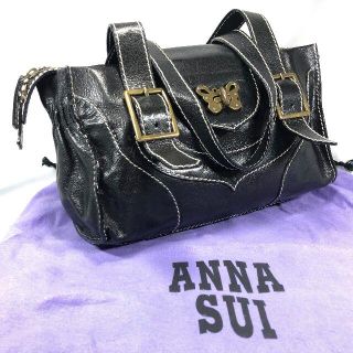 アナスイ(ANNA SUI)の【美品】 アナスイ レザー ショルダーバッグ 肩掛け 黒(ショルダーバッグ)