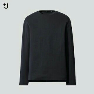 ユニクロ(UNIQLO)のuniqlo　+J　スーピマコットン クルーネックＴ （長袖） 　ブラック　L(Tシャツ/カットソー(七分/長袖))