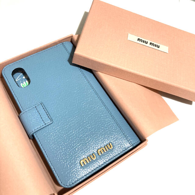 MIU MIU ミュウミュウ iPhoneケース X XS 花柄 手帳型 ブルー