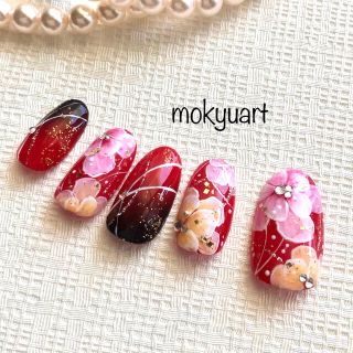 mokyuart71＊和装　ネイルチップ　成人式　色打掛　振袖　和風ネイル　赤