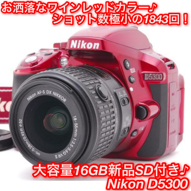 デジタル一眼★お洒落なワインレッド♪自撮りOK！Wi-Fi機能搭載☆ニコン D5300★