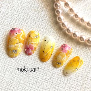 mokyuart73＊和装　ネイルチップ　成人式　色打掛　振袖　和風ネイル　黄色