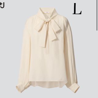 ユニクロ(UNIQLO)のユニクロ ジルサンダー +J シルクギャザーブラウス　クリーム　L(シャツ/ブラウス(長袖/七分))