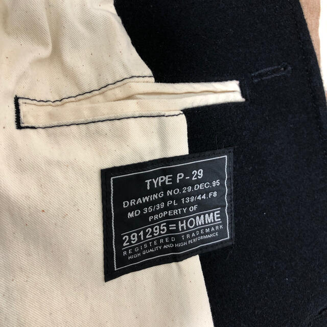 291295=HOMME コート 黒 新品未使用 - ピーコート