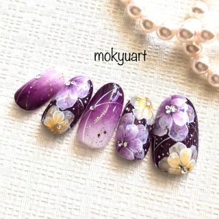 mokyuart74＊和装　ネイルチップ　成人式　色打掛　振袖　和風ネイル　紫 コスメ/美容のネイル(つけ爪/ネイルチップ)の商品写真