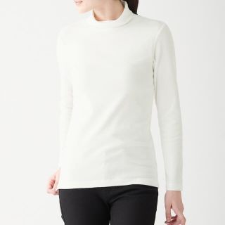 ムジルシリョウヒン(MUJI (無印良品))の【無印良品】ストレッチフライス編みタートルネックＴシャツ 婦人Ｓ・オフ白(カットソー(長袖/七分))