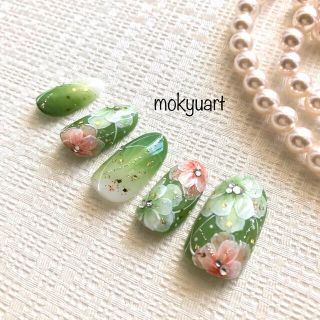 mokyuart75＊和装　ネイルチップ　成人式　色打掛　振袖　和風ネイル　緑