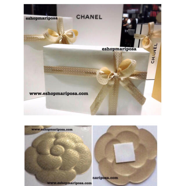 CHANEL(シャネル)のシャネルリボン🎀 1m +カメリアシール付き 高品質ゴールド格子柄 ラッピング インテリア/住まい/日用品のオフィス用品(ラッピング/包装)の商品写真