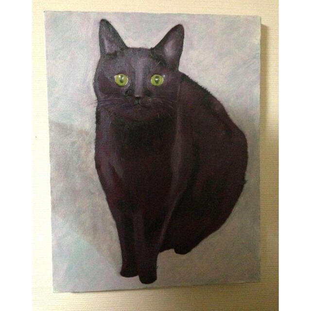 油彩画　黒い猫　6号キャンパス　額なし油彩画